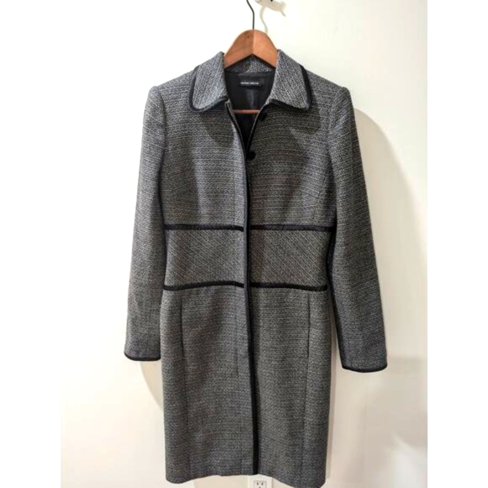 Hilton Hollis Gray Metallic Satin Trim Coat Jacket